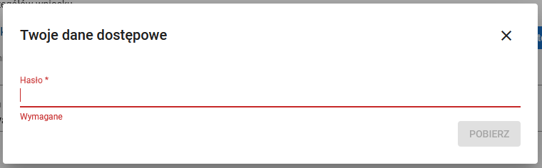 okno do wpisania hasła