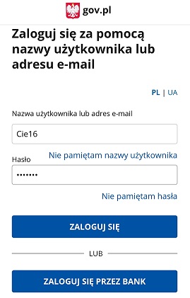 okno logowania na profil zaufany