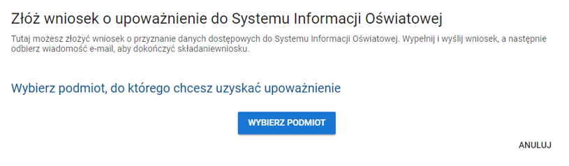 okno wyboru podmiotu do którego składa się wniosek