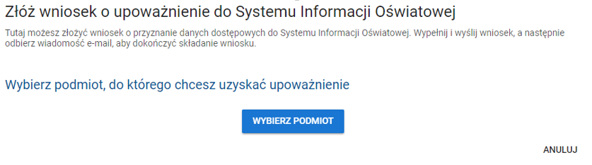 okno z możliwością wyboru podmiotu