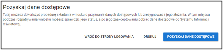 okno z przyciskiem pozyskaj dane dostępowe