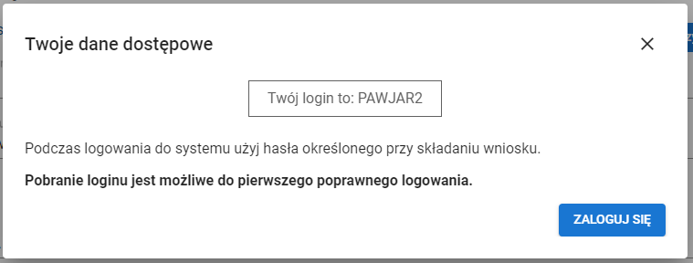 okno z widokiem pobranych danych dostępowych
