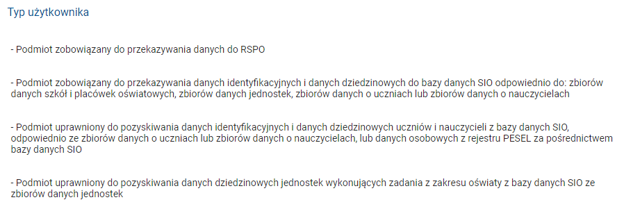 Widok formularza z typem użytkownika