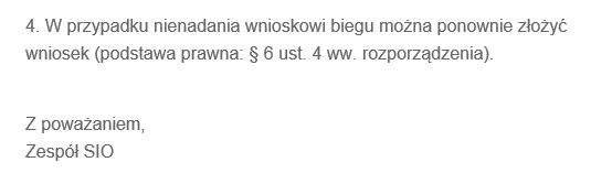 Widok na treść kolejnej wiadomość wpływającej na e-mali wnioskującego z informacją o rozpoczęciu rozpatrywania upoważnienia nr 2