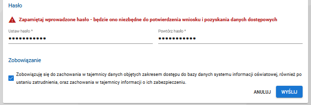 widok na wiesze hasła oraz oznaczone zobowiązanie