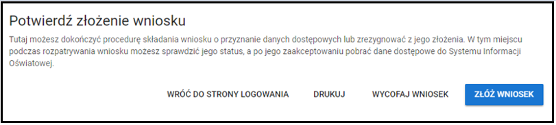 widok okna z zaznaczonym przyciskiem złóż wniosek