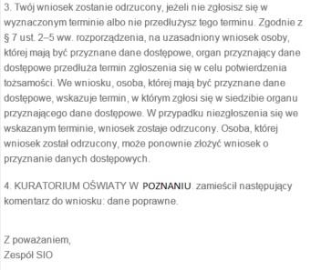 widok wiadomości informującej o kolejnym statusie wniosku część 2
