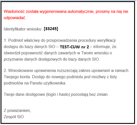 widok wiadomości przesłanej do użytkownika posiadającego już aktywne upoważnienie