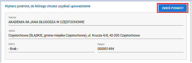 widok wyszukanego podmiotu