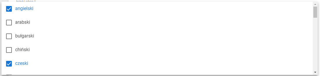 Lista wybranych języków