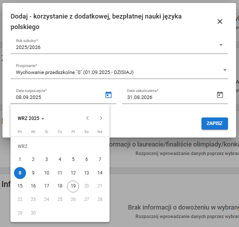 Okno z polami do wypełnienia 
