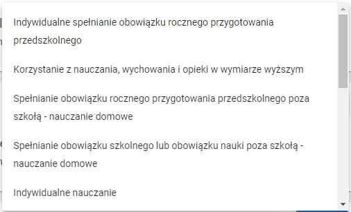 Okno z widokiem na listę pozostałych danych dziedzinowych do wyboru