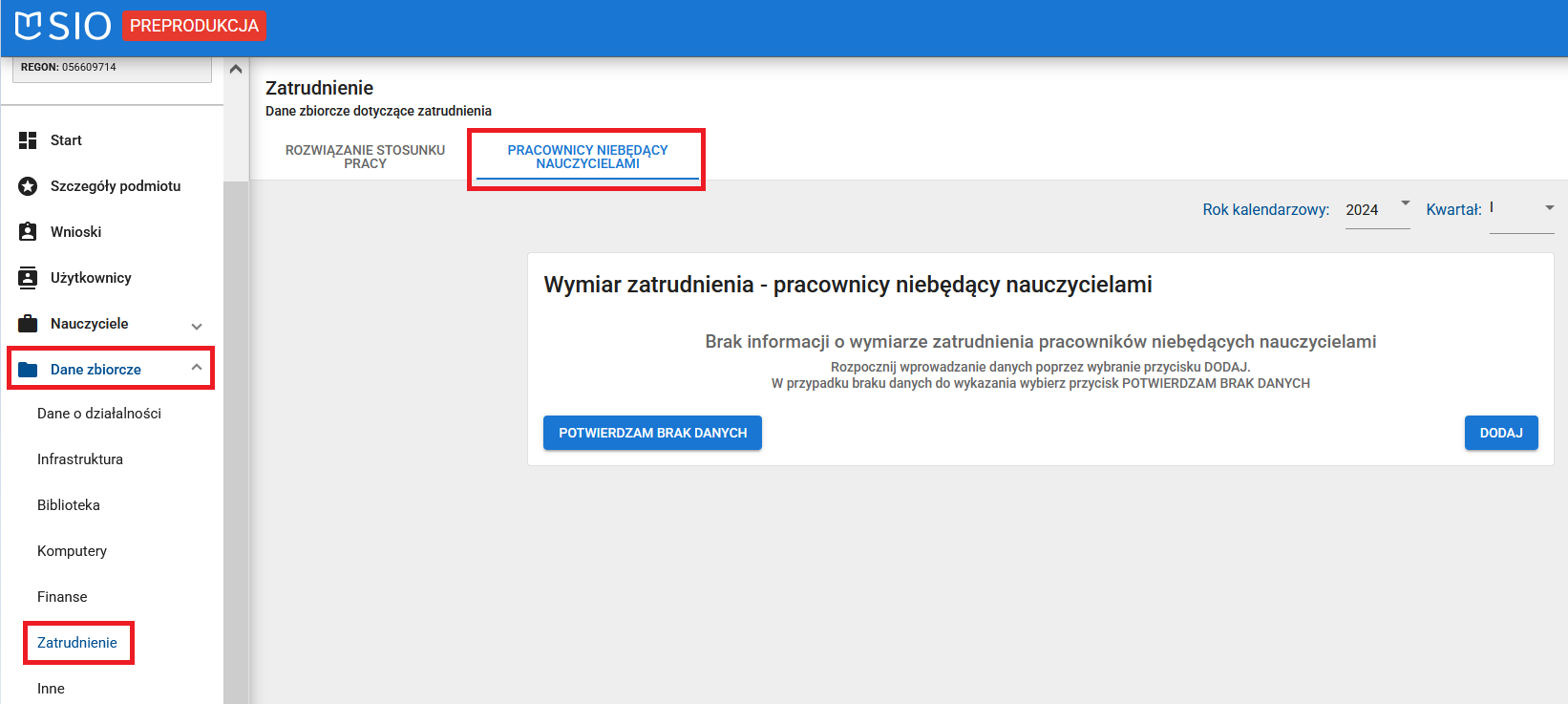 okno z widokiem na zakładkę pracownicy niebędący nauczycielami