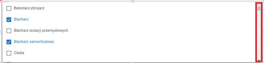 Okno z widokiem na zaznaczone nauczane w tym oddziale zawody