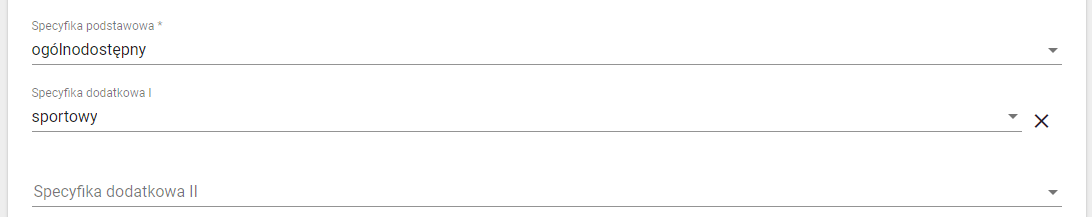 Okno z zaznaczoną specyfiką dodatkową - sportowy