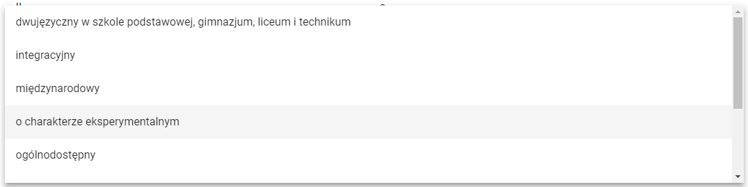 Widok na listę specyfik podstawowych