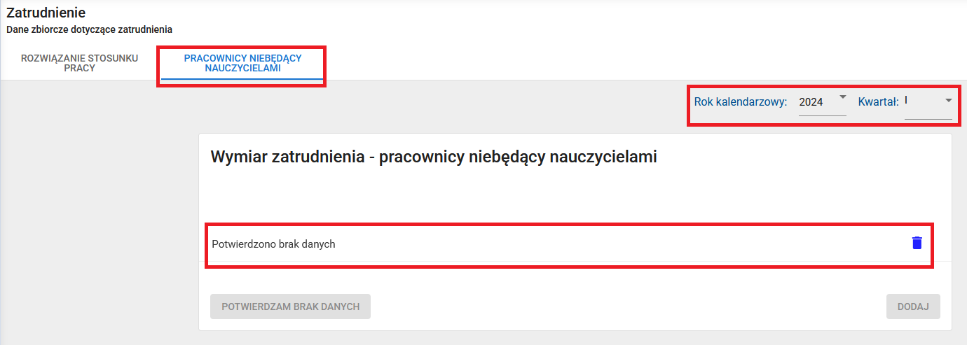 widok na zapis potwierdzono brak danych