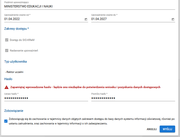 druga części formularza składania wniosku