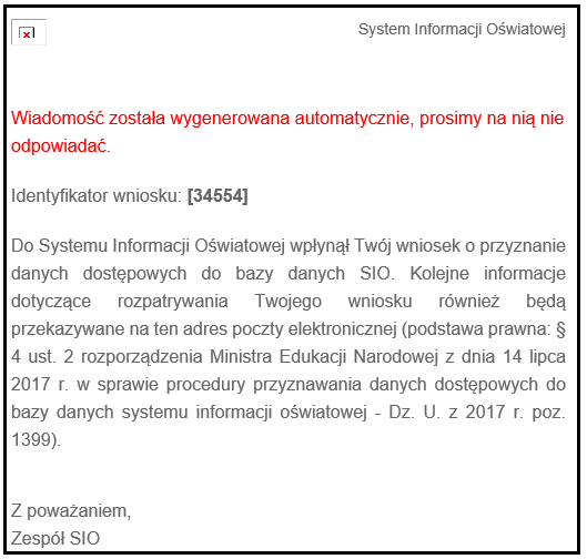 e-mali z informacja ze wniosek wpłyną do systemu
