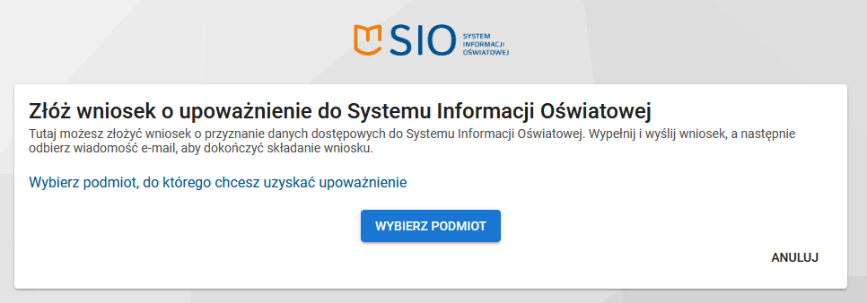 Okno z opcją wyboru podmiotu