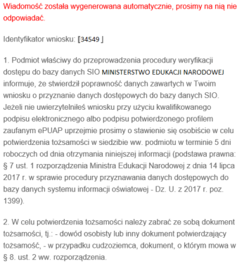 treść maila jak zaakceptowany jest formalnie