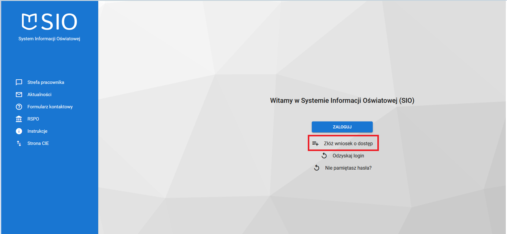 widok na opcję złóż wniosek