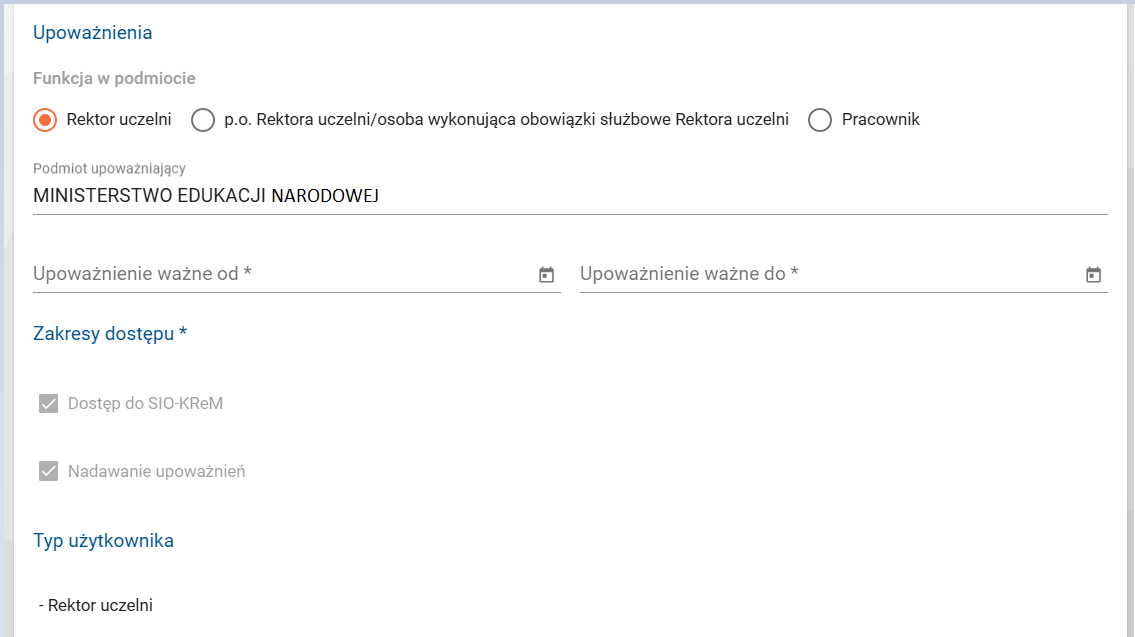 widok na zaznaczenie roli