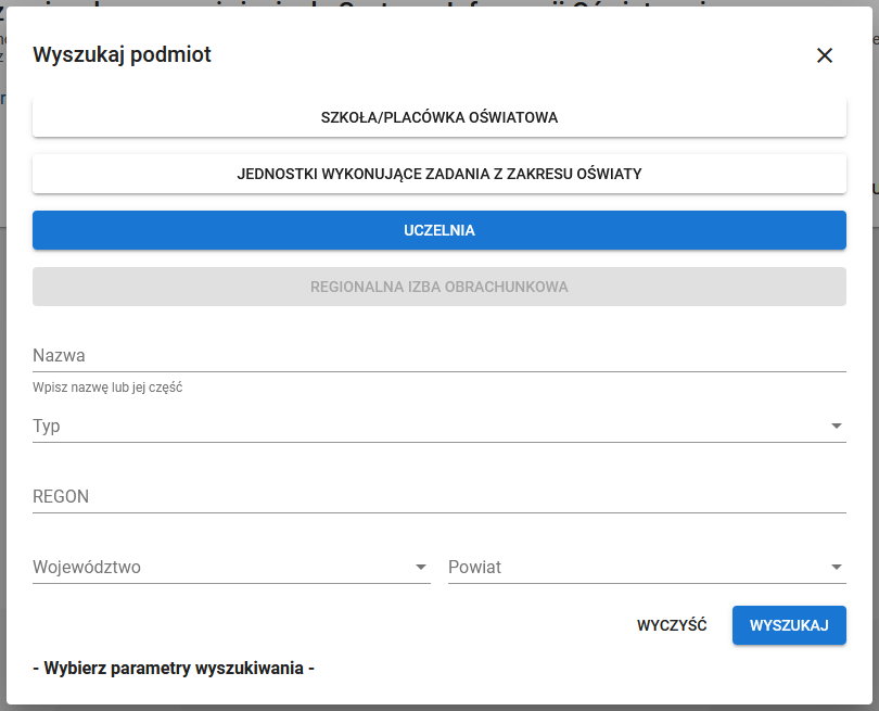 wyszukiwanie podmiotu