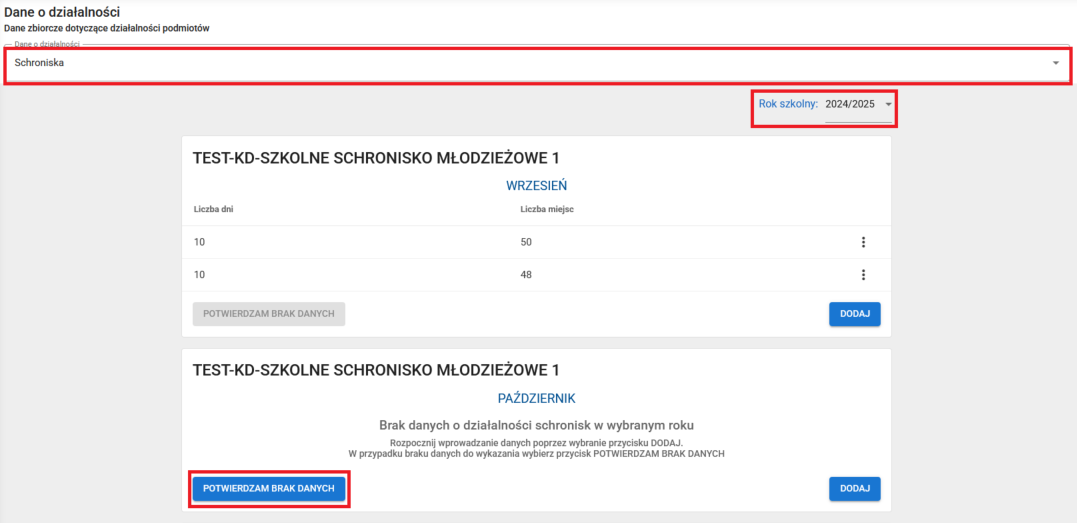 okno z zaznaczoną opcją potwierdzam brak danych