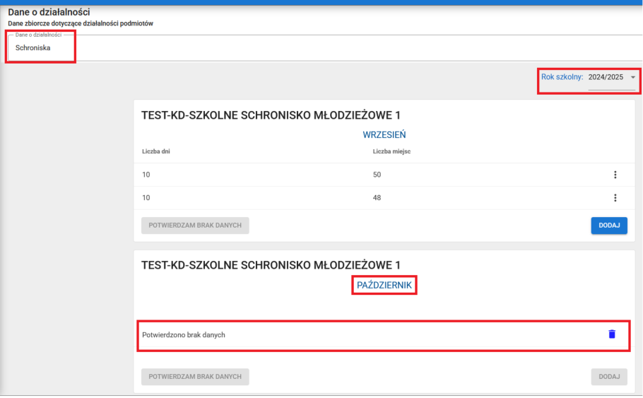 widok na zapis potwierdzono brak danych