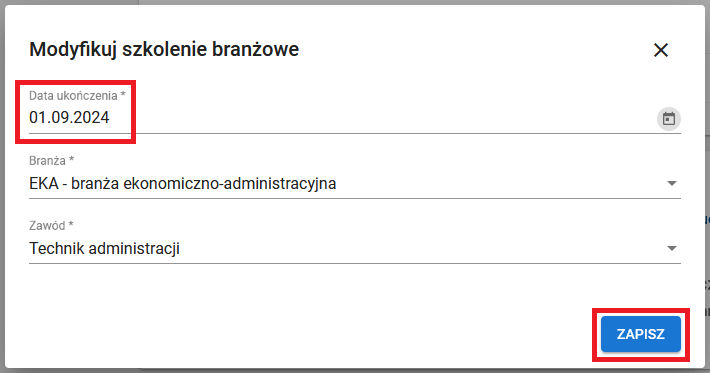 okno z widokiem na zmodyfikuje dane