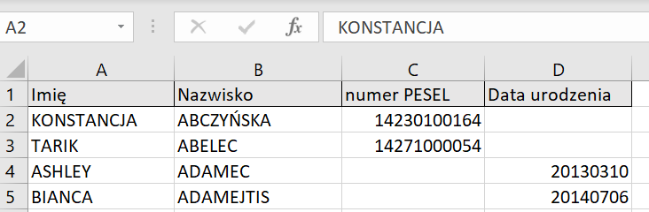 excel z przykładami