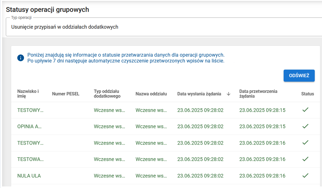 okno z danymi przetworzonymi pozytywnie