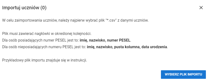 okno z komunikatem o wymaganiach pliku