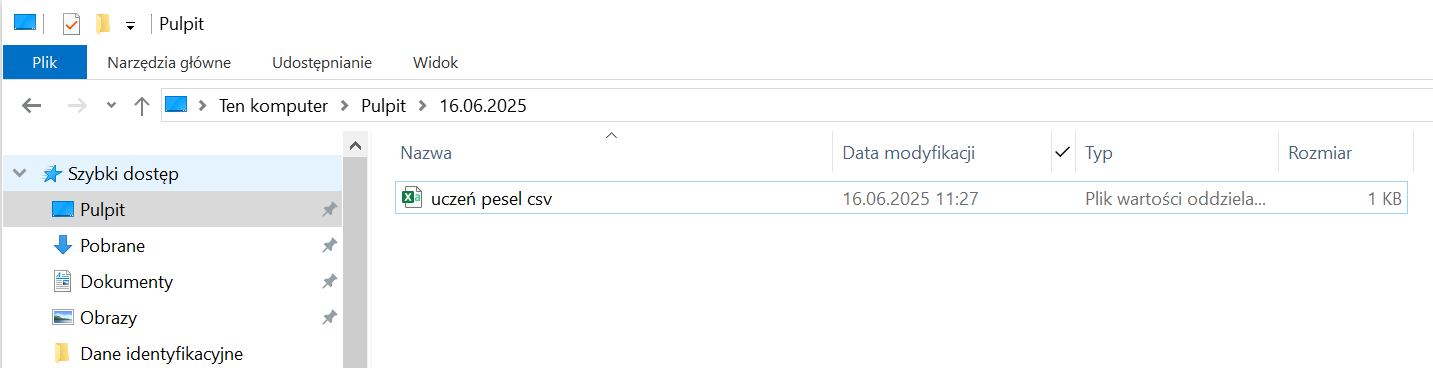 okno z wyborem przygotowanego pliku csv