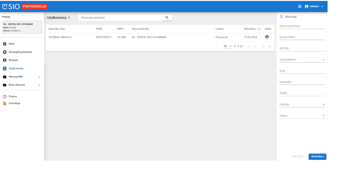 widok zakładki użytkownicy