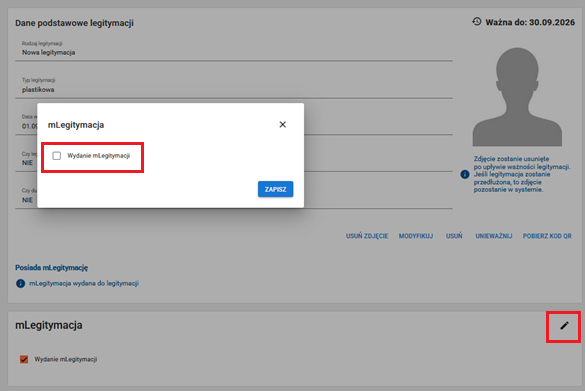 okno z opcją modyfikacji zaznaczonej zgody 
