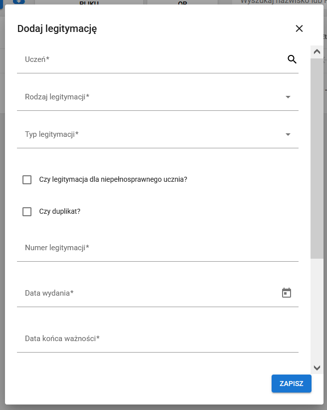 okno z polami do wypełniania