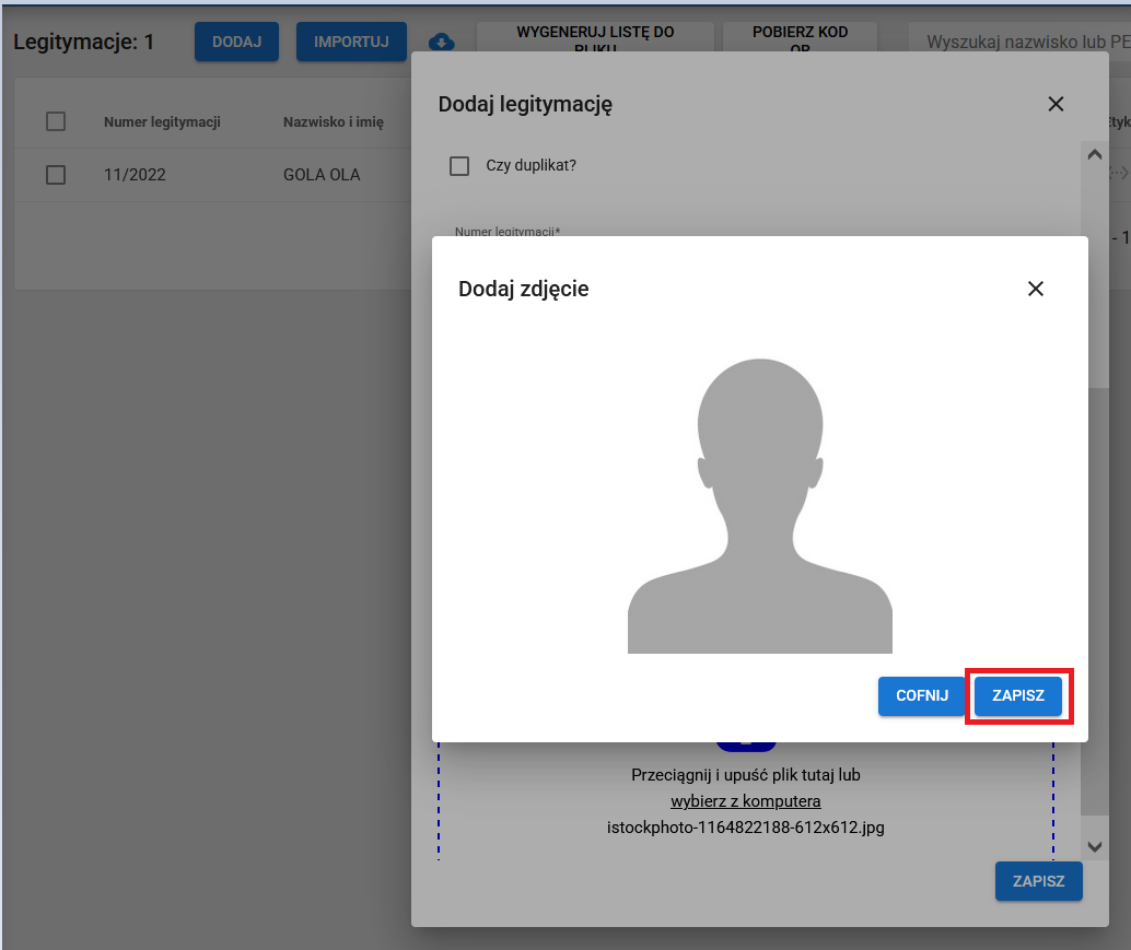 okno z zaznaczonym przyciskiem do zapisania zdjęcia 