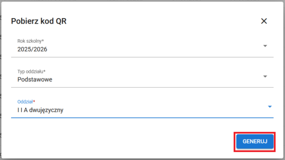 widok na zaznaczone dane do generowania pliku