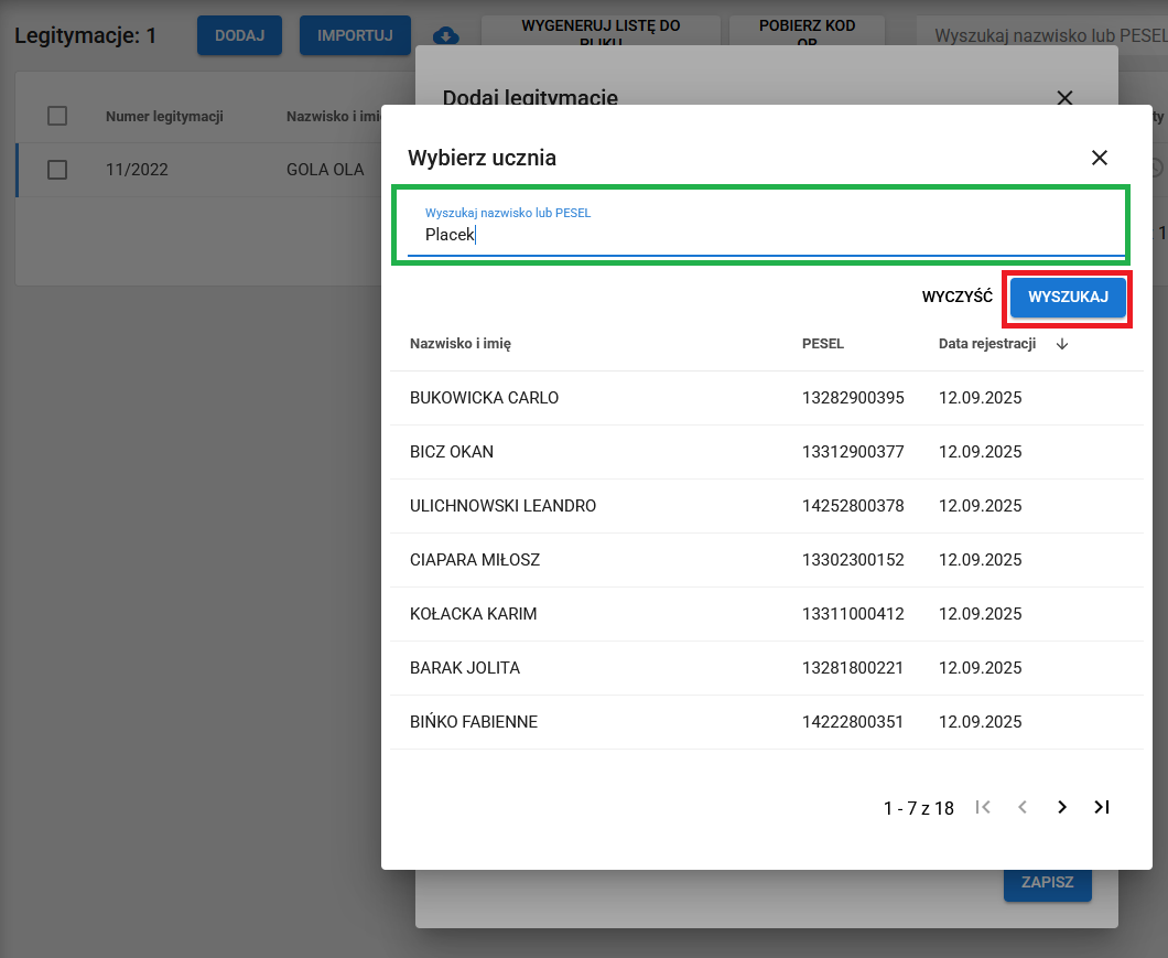 wyszukiwanie ucznia 