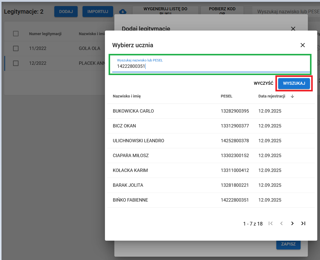 wyszukiwanie ucznia 