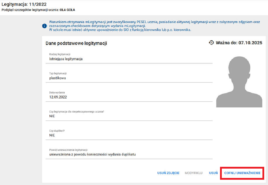 zaznaczenie opcji COFNIJ UNIEWAŻNIENIE 