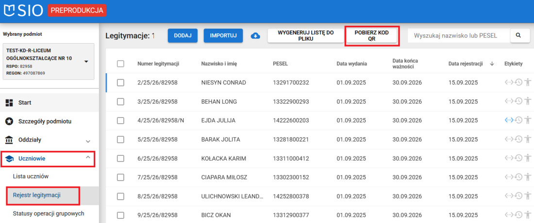 zaznaczona opcjia pobierz KOD QR