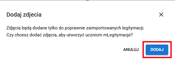 okno informujące o dodaniu zdjęcia