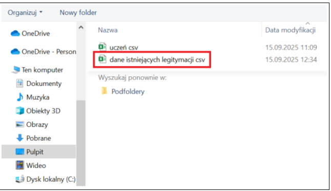 okno z widokiem na wskazany plik importu z pulpitu komputera