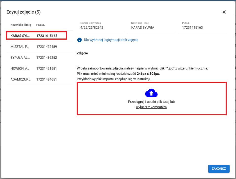 okno z widokiem na wybór zdjęcia z komputera